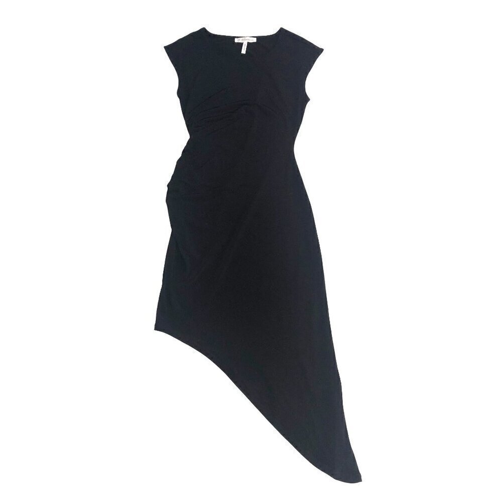 Cocktail Dress Size S Black Asymmetrical Ruched Slinky Knit Party BCBG Evening